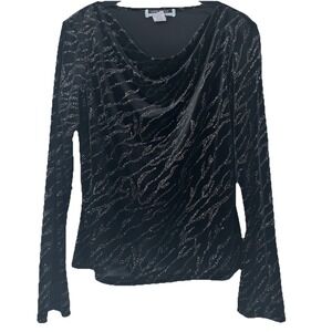 Vintage‎ Velvet Glitter Top Size Medium Black Silver Zebra Goth Date Night